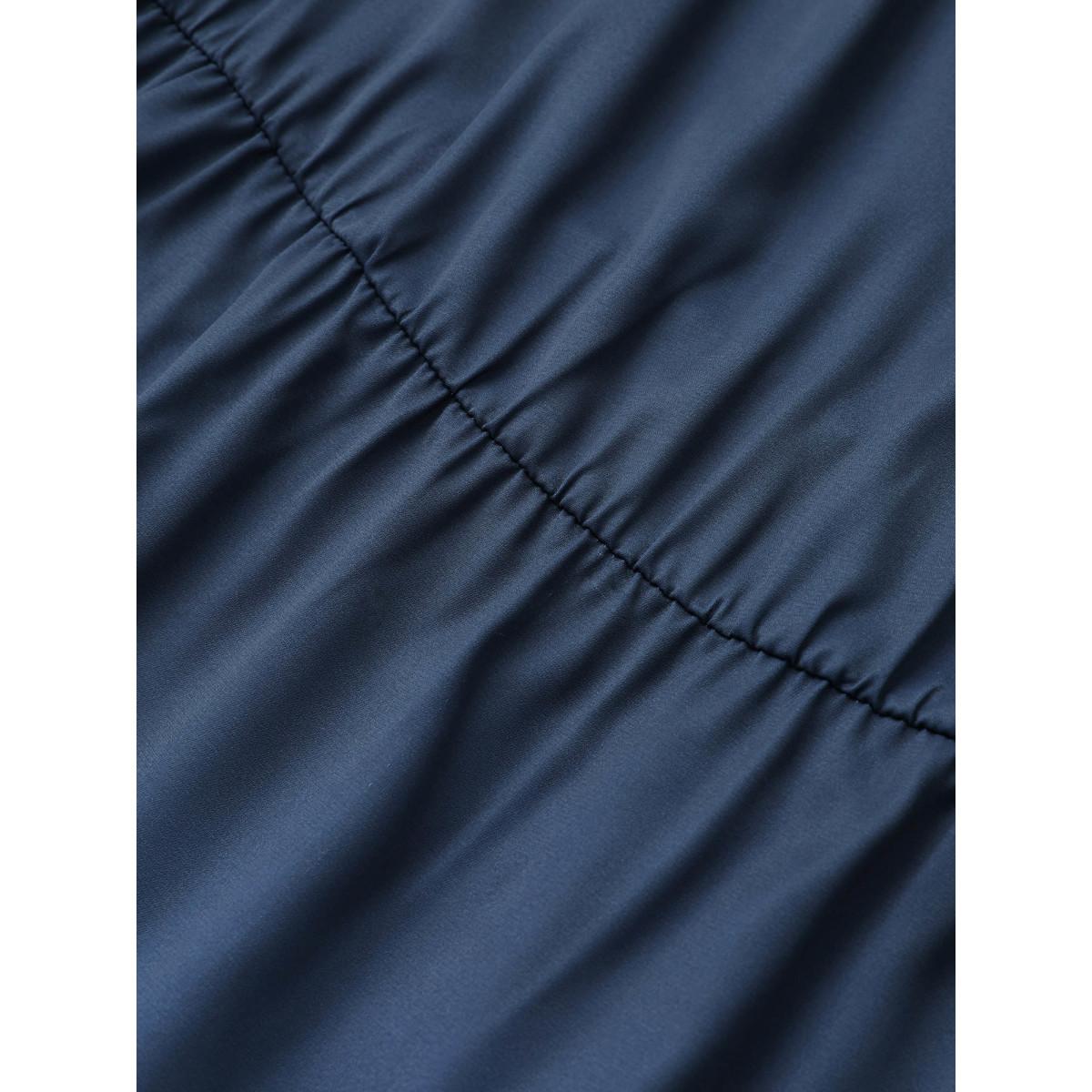 Plus Size Ombre Gathered Layered Notched Elastic Cuffs Dress Indigo Women Casual Non Notched collar Elbow-length sleeve Curvy Midi Dress BloomChic 26/4X Product Image