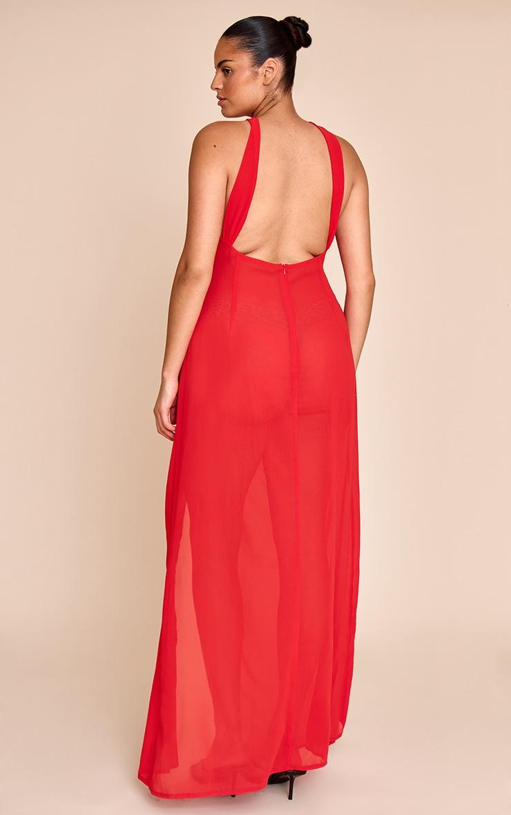 Plus Red Halter Neck Chiffon Maxi Beach Dress Product Image