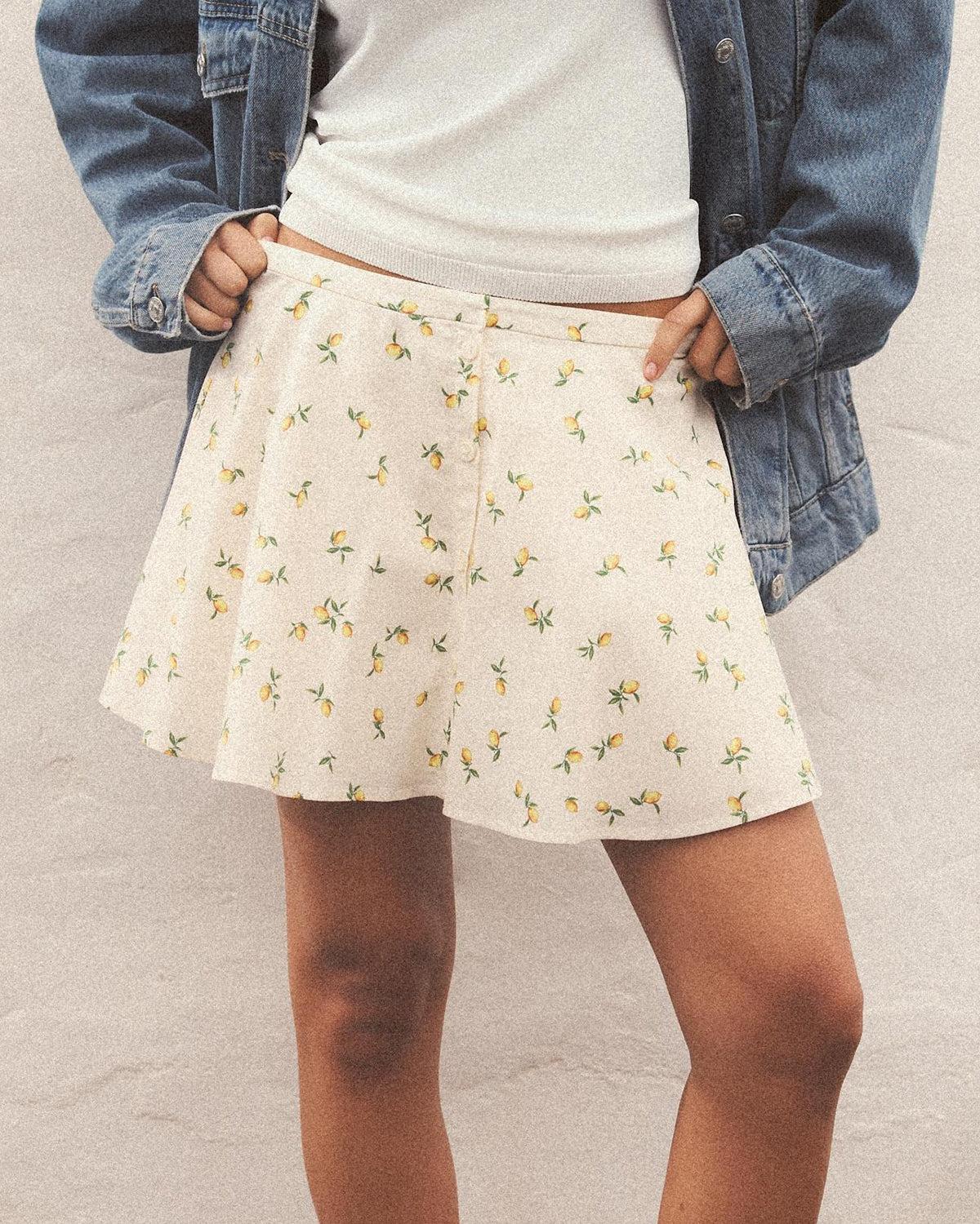 Beige Floral A-Line Mini Skirt Product Image