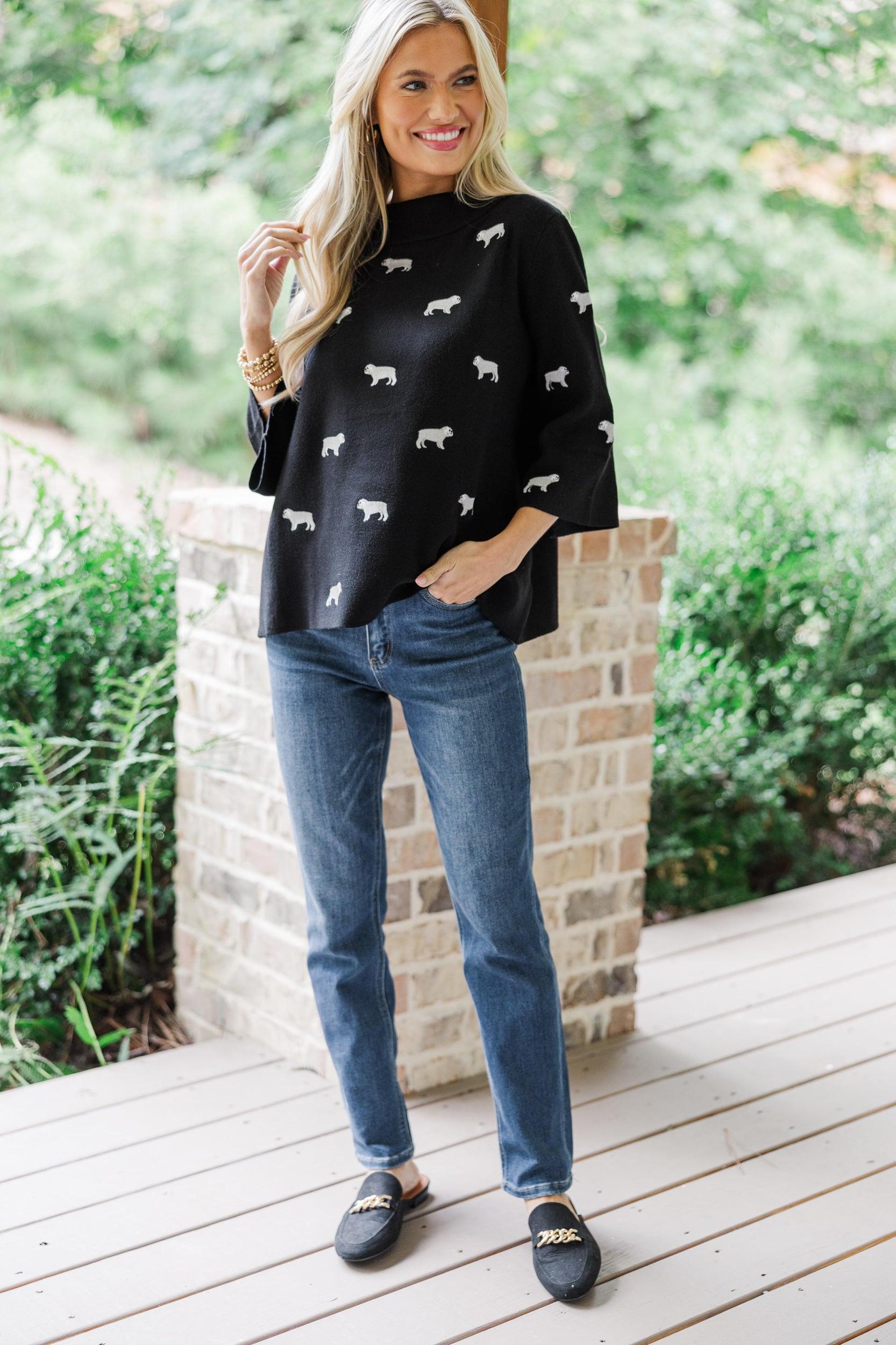 It All Works Black Bulldog Embroidered Sweater Female Product Image