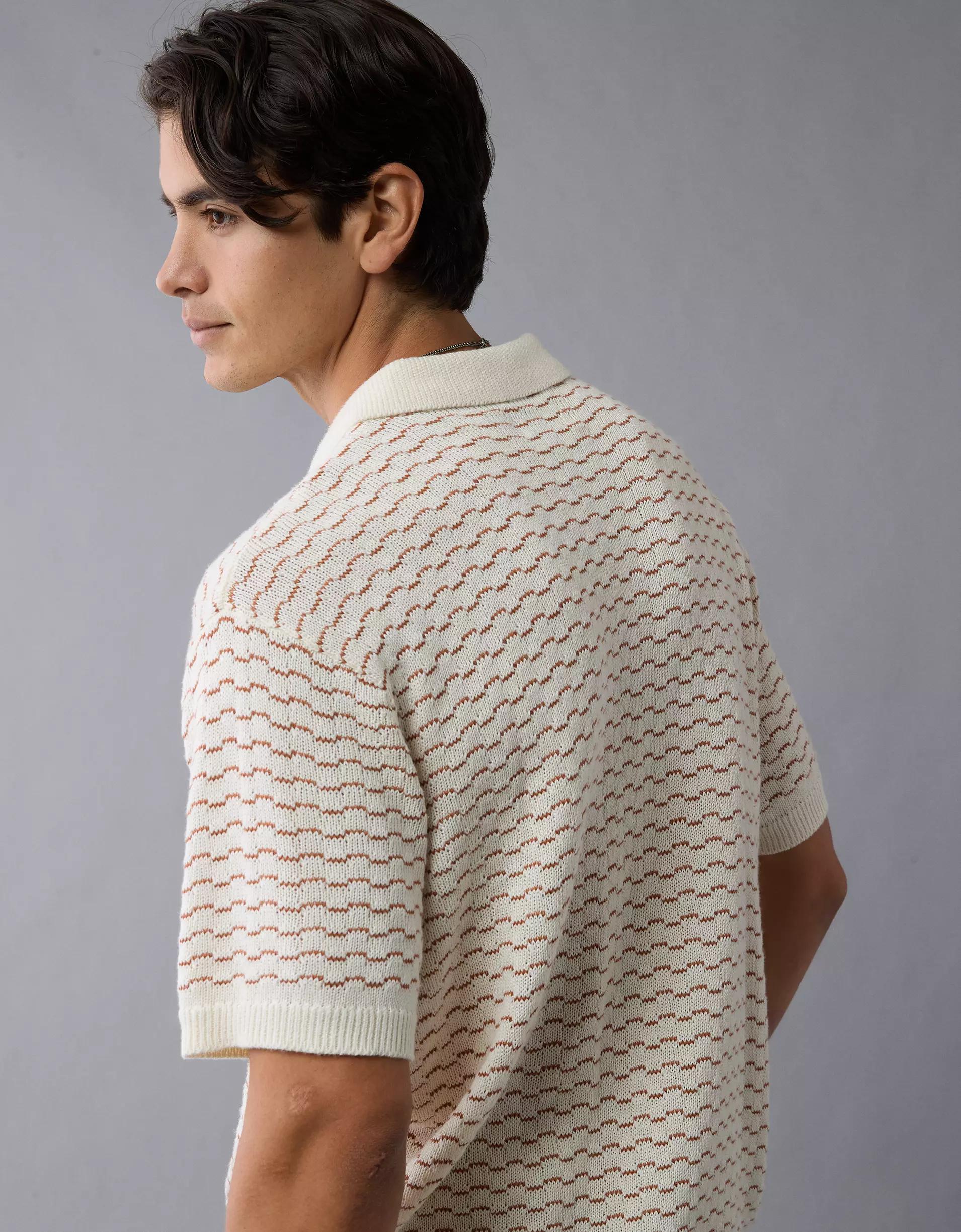 AE Weekend Striped Button-Up Sweater Polo Shirt Product Image