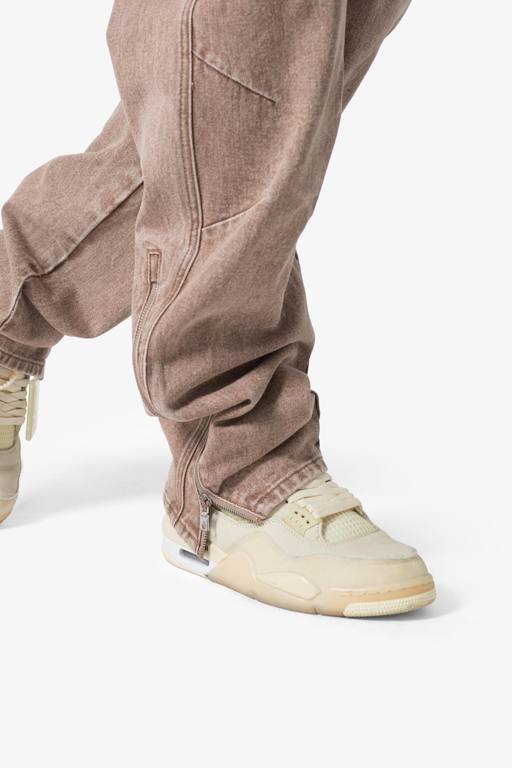 V628 Baggy Zipper Denim - Brown Product Image