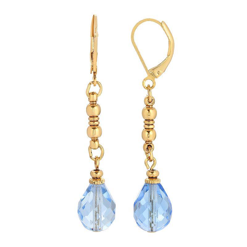 1928 Gold Tone Simulated Crystal Linear Drop Earrings, Women's, Gold Tone Light Blue Product Image