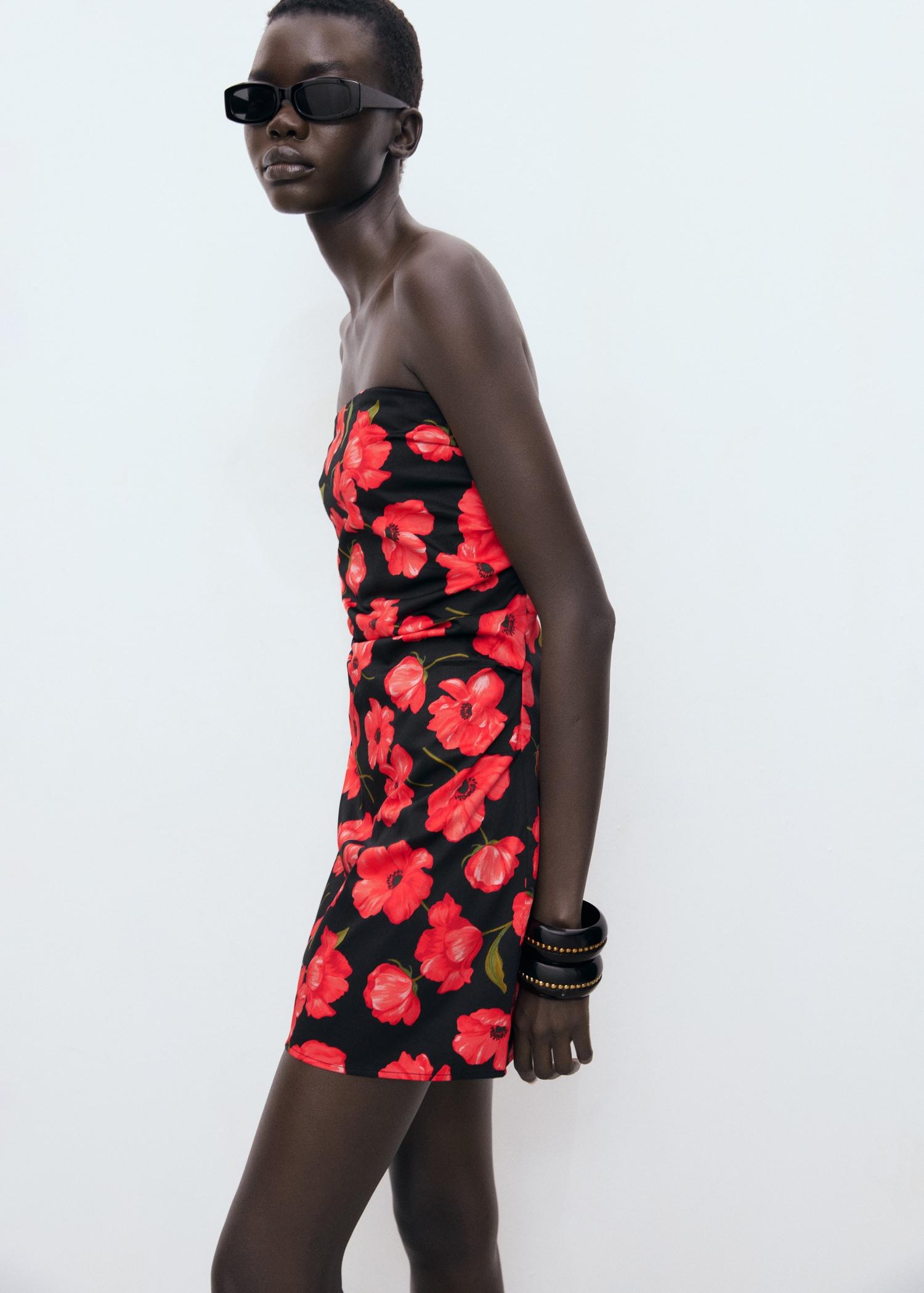 Strapless floral dress - Women | MANGO USA Product Image