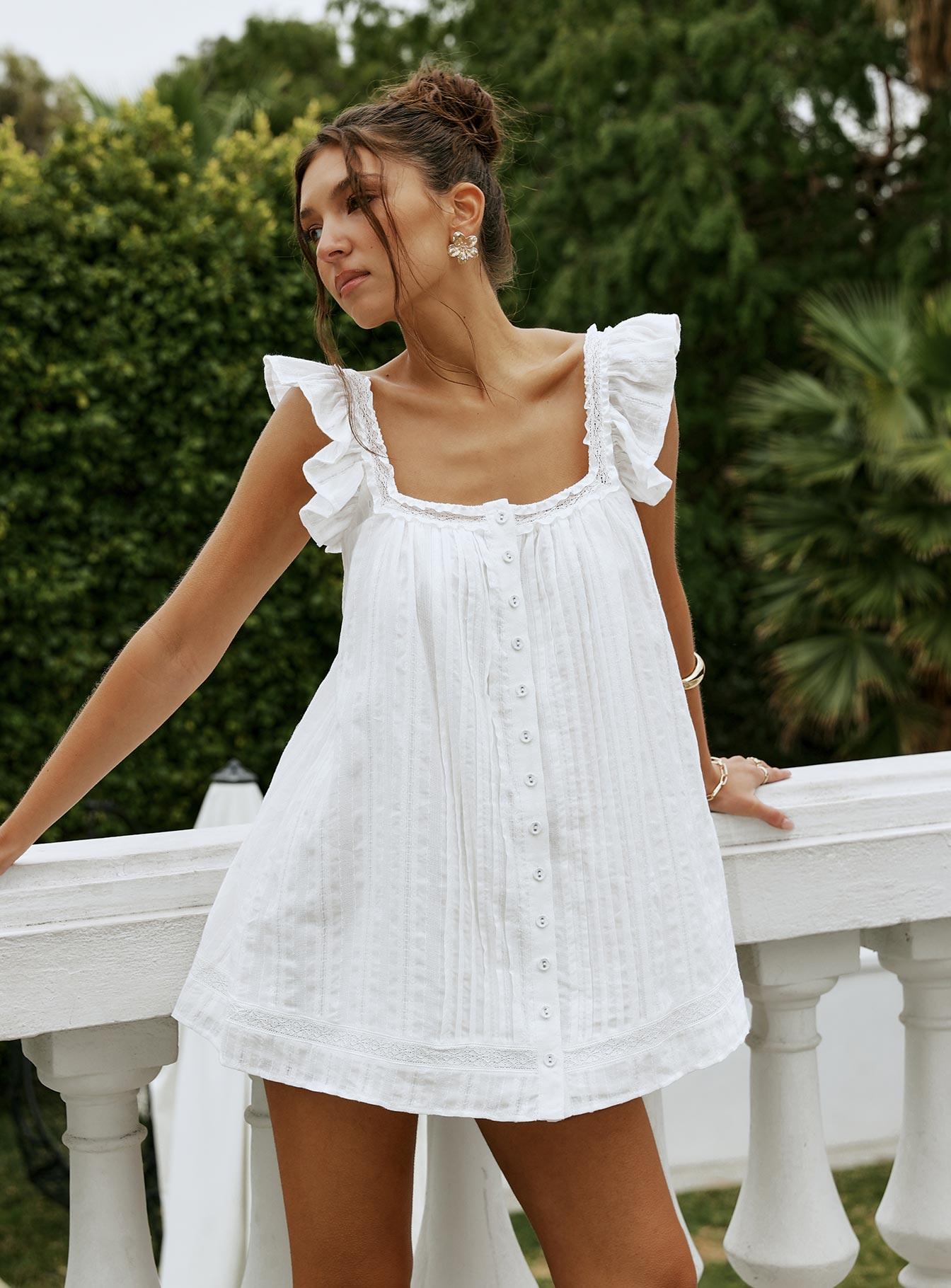 Summerland Broiderie Mini Dress White Product Image
