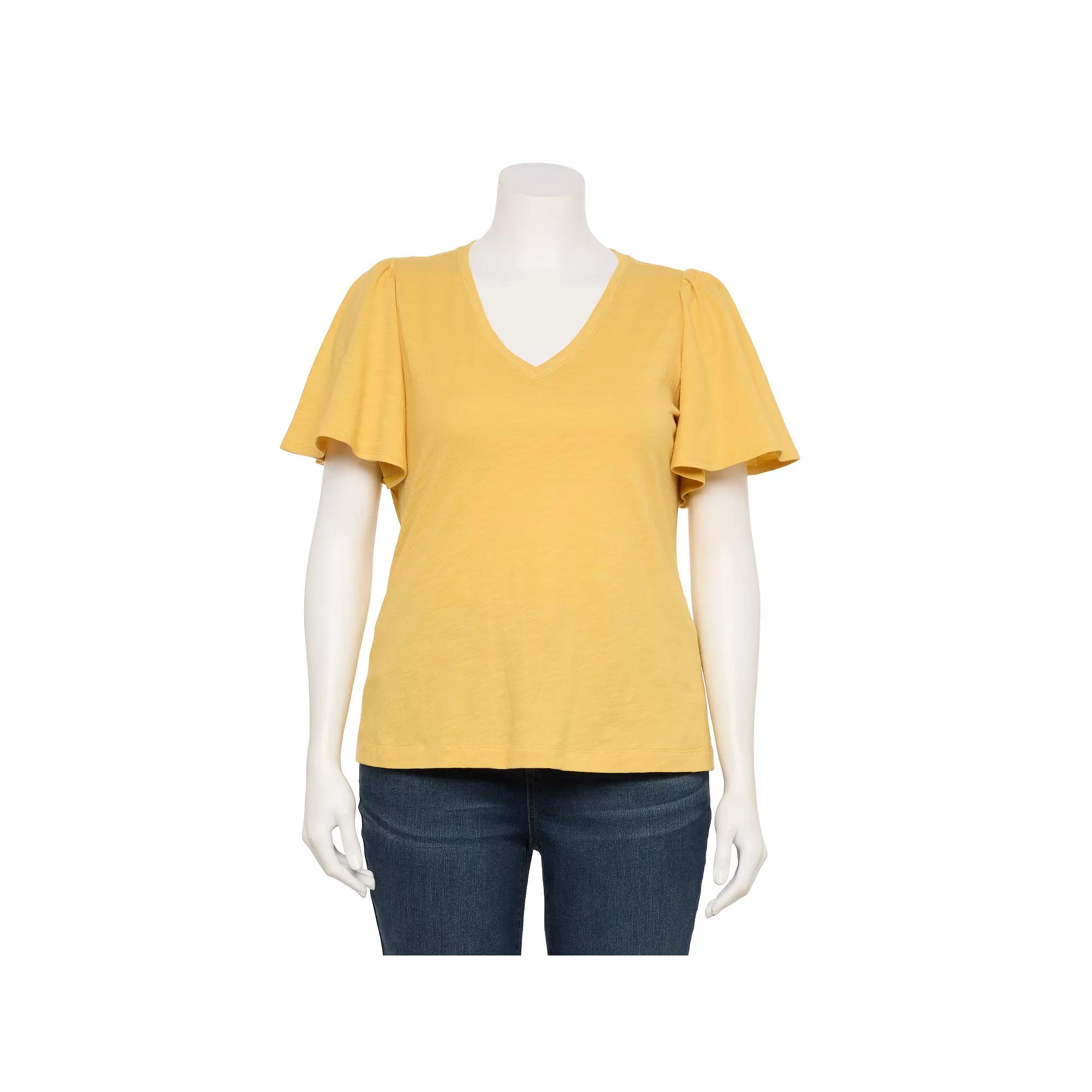 Plus Size LC Lauren Conrad V-Neck Flutter Sleeve Top, Womens Product Image