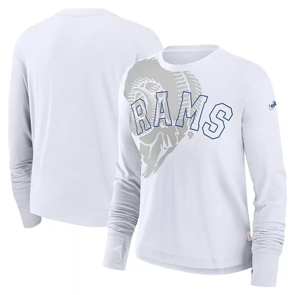 Women's Nike White Los Angeles Rams Layered Logo Cropped Long Sleeve Fashion T-Shirt,  Product Image