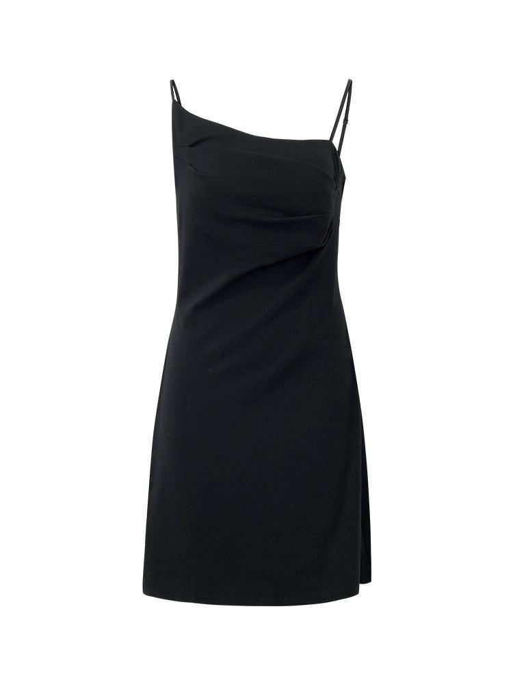 Asymmetrical Slim Spaghetti Strap Dress With Detachable Chest Pads Product Image