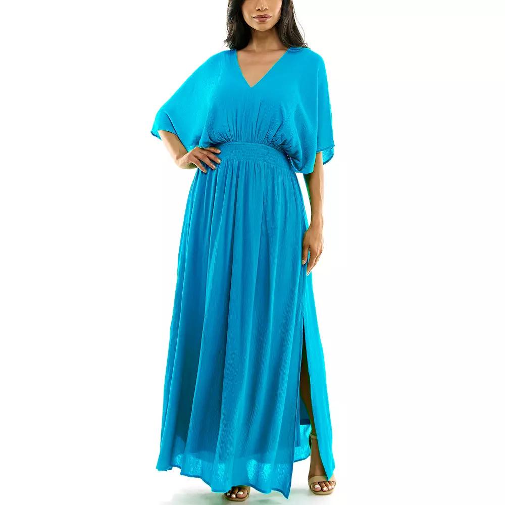 Women's Nina Leonard Smocked Maxi Dress, Size: XL, Blue Punch Product Image