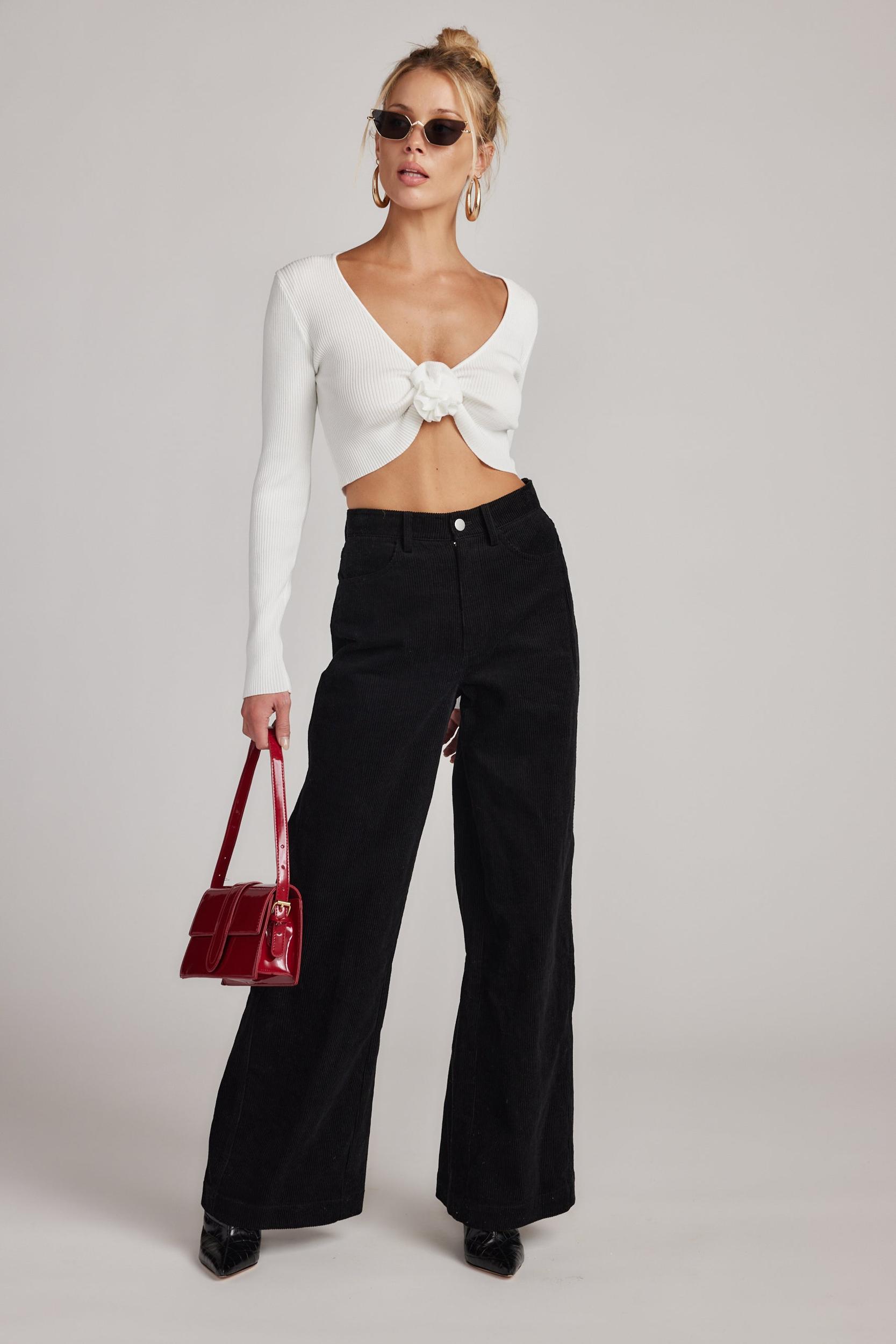 Marie White Long Sleeve Rosette Top Product Image