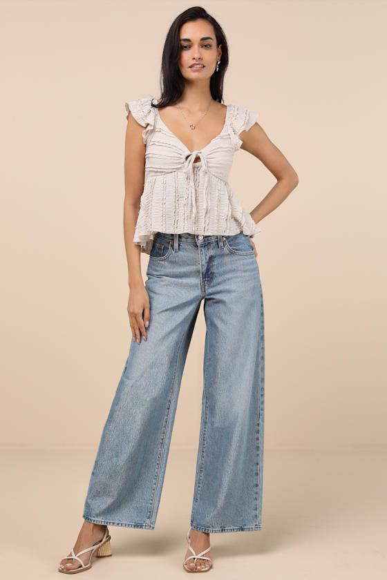 Maley Beige Textured Peplum Top Product Image