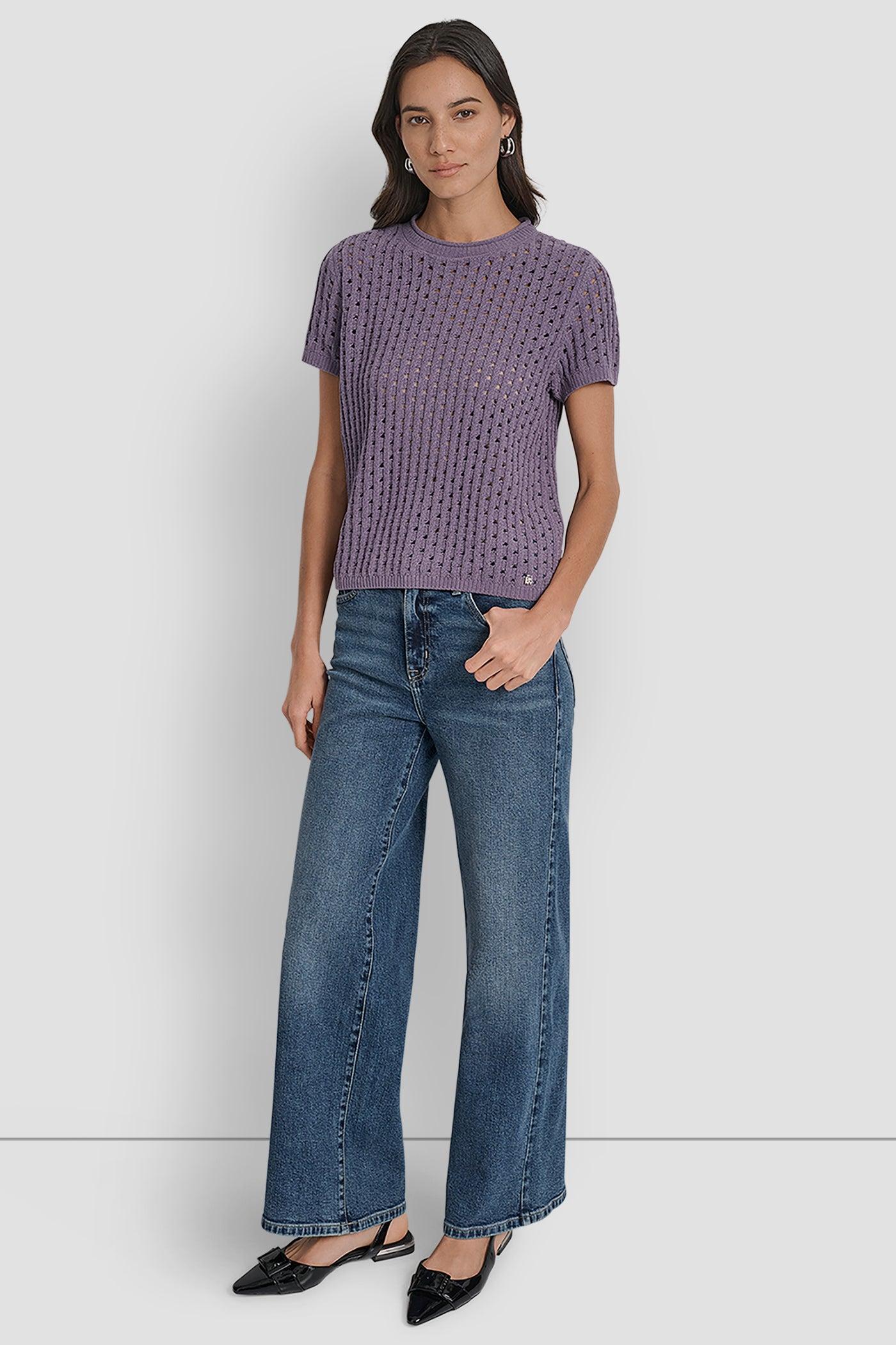 OPEN STITCH CREW NECK SHORT SLEEVE SWEATER Product Image