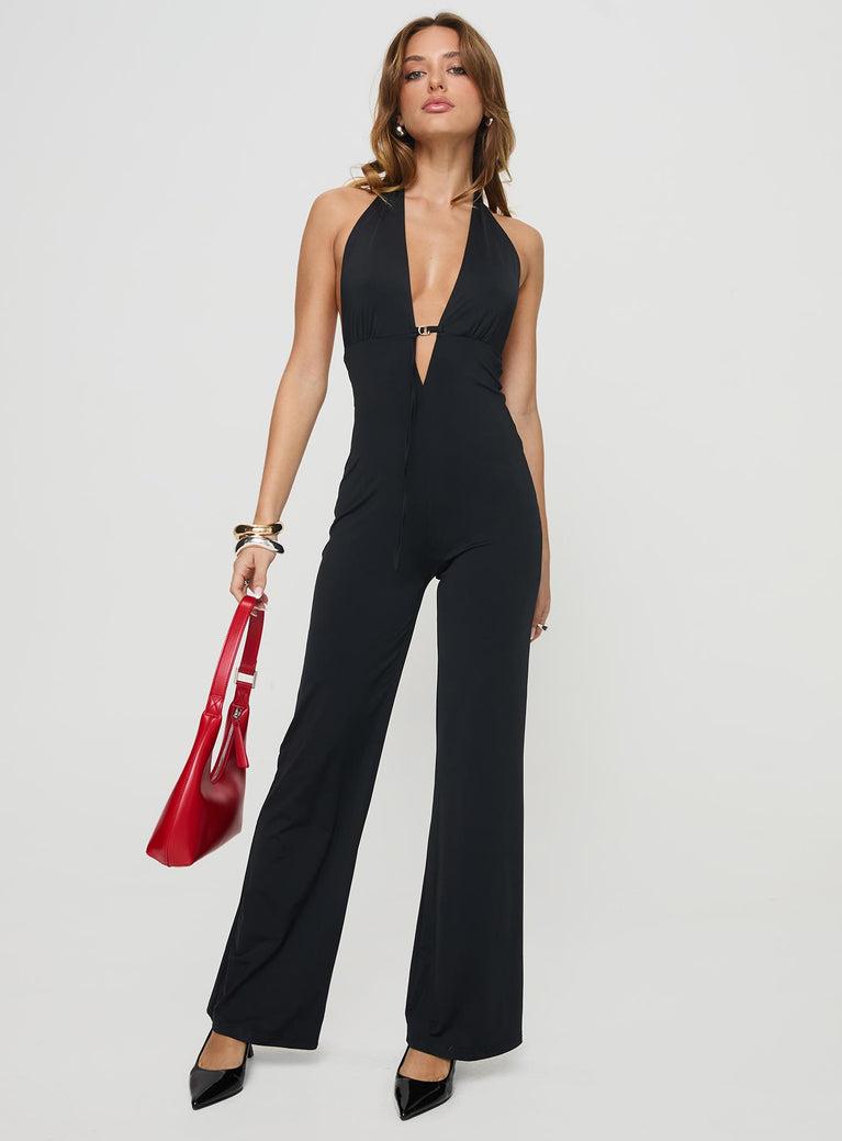 Rinaldi Plunge Neck Jumpsuit Black Product Image