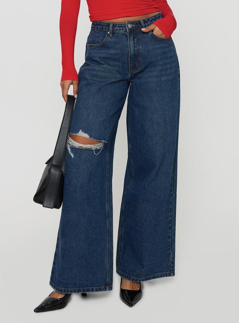 Naylor Rip Wide Leg Jeans Dark Blue Wash Product Image