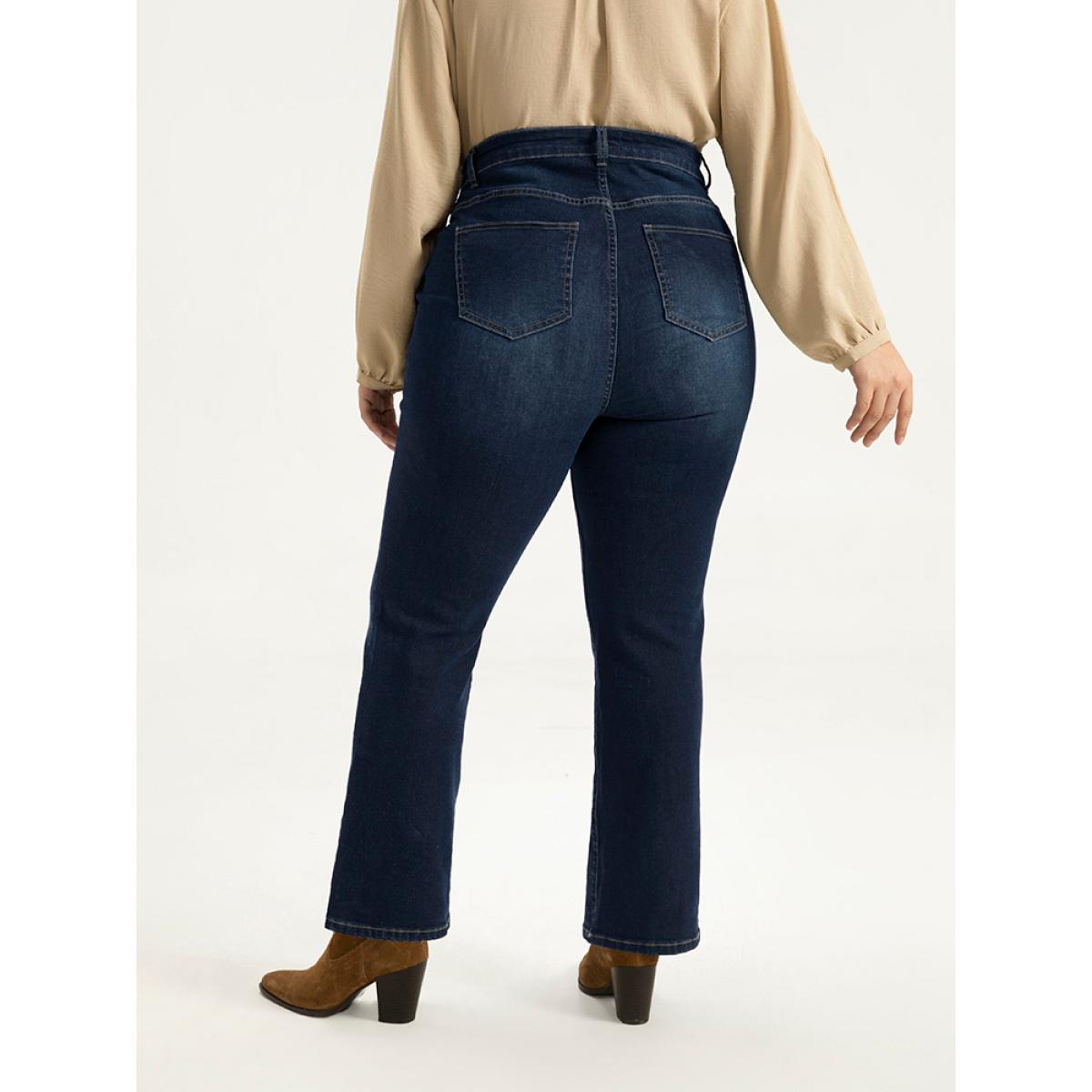 Plus Size Straight Leg Button Fly Pocket Jeans Women Indigo Casual Plain Plain High stretch Pocket Jeans BloomChic 16/1X Product Image