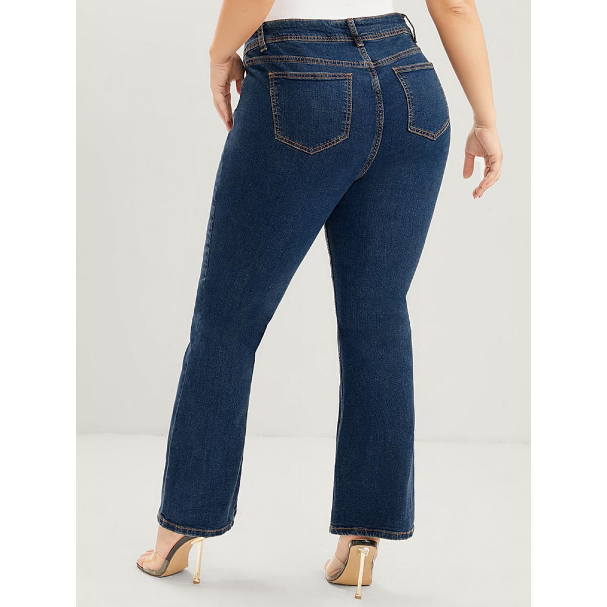 Plus Size Bootcut Slightly Stretchy High Rise Dark Wash Jeans Women Indigo Casual Plain Plain Low stretch Pocket Jeans BloomChic 22/3X Product Image