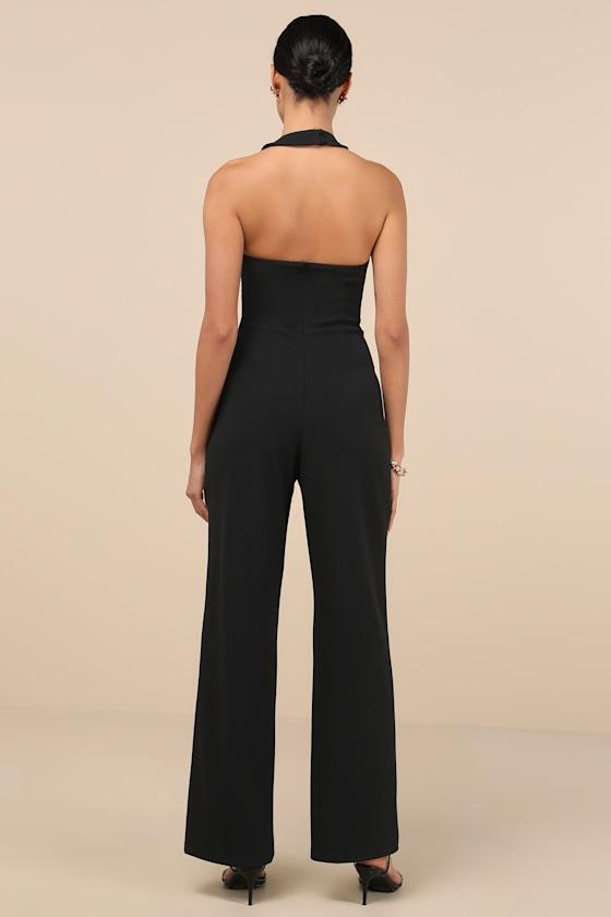 Flirty Outing Black Asymmetrical Halter Jumpsuit Product Image