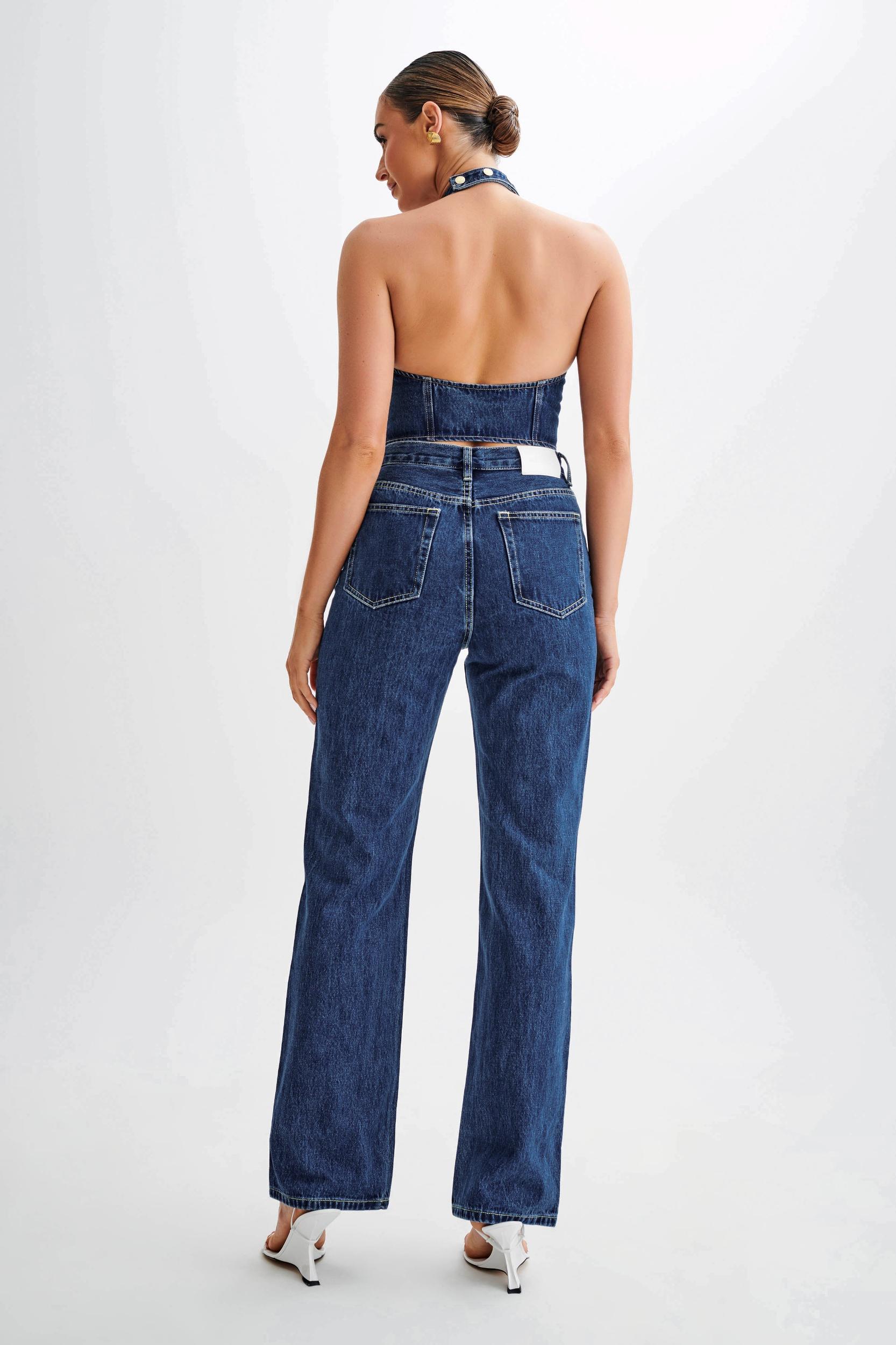 Janine High Waisted Straight Leg Jeans - Dark Blue Product Image