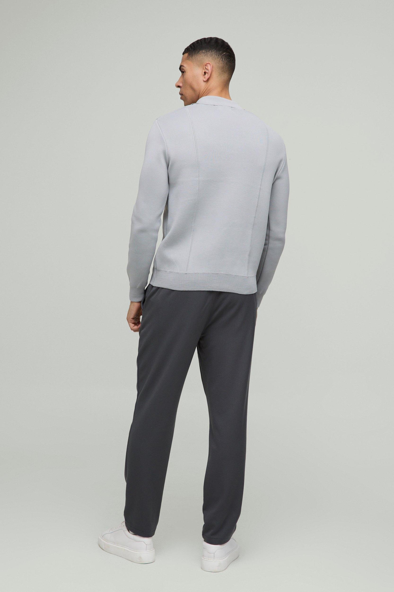 Regular Fit Button Neck Pin Tuck Knitted Polo | boohooMAN USA Product Image