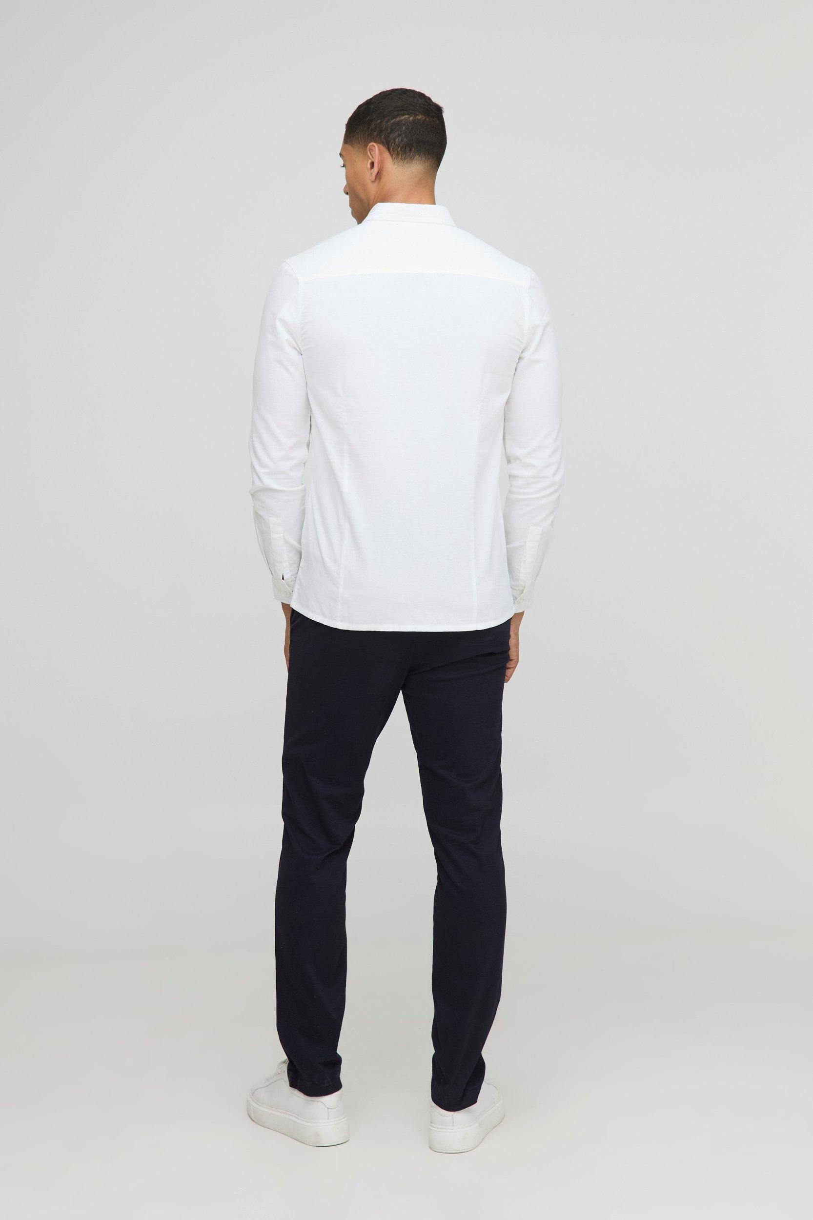 Slim Fit Button Down Collar Oxford Long Sleeve Shirt | boohooMAN USA Product Image