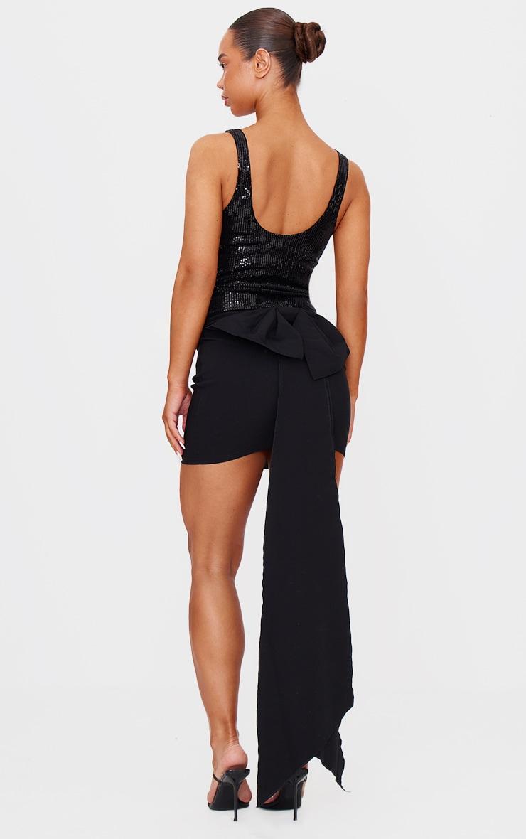 Black Stretch Woven Oversized Bow Detail Mini Skirt Product Image