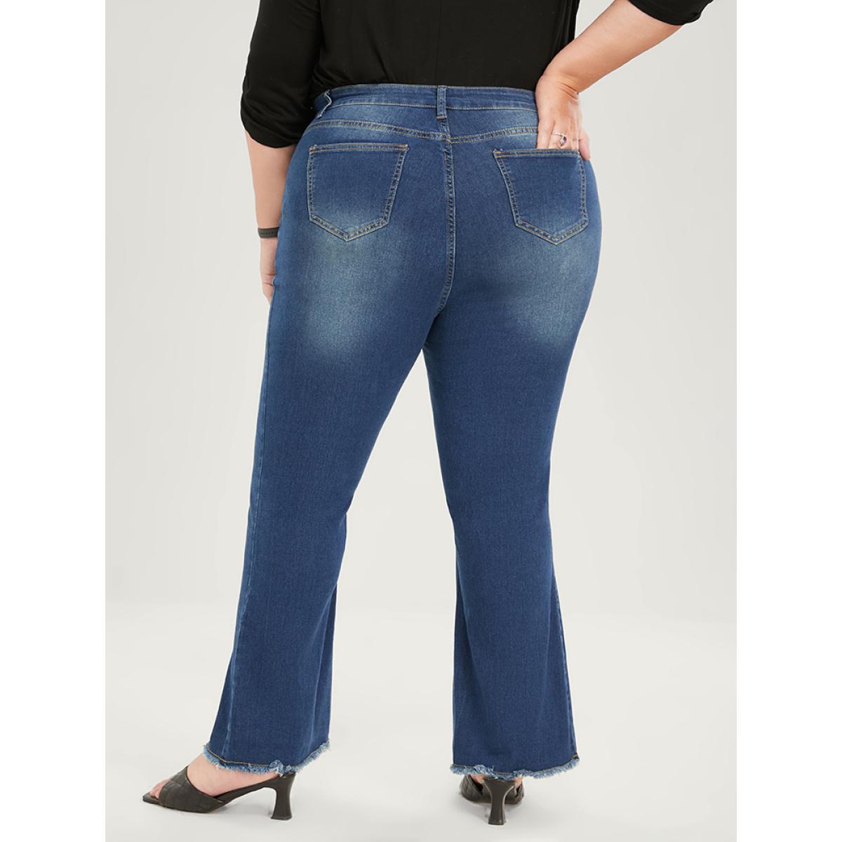 Plus Size Bootcut Very Stretchy High Rise Dark Wash Sculpt Waist Jeans Women Blue Casual Plain Tummy control High stretch Pocket Jeans BloomChic 16/1X Product Image