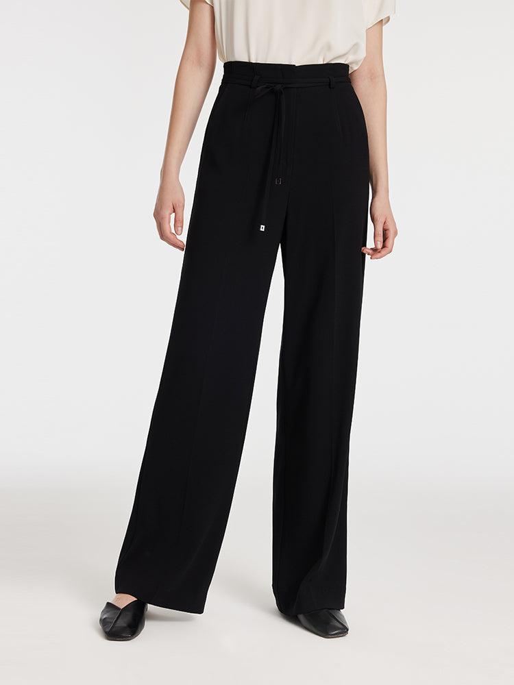 Triacetate High-Waisted Straight Women Pants With Rope Belt Product Image