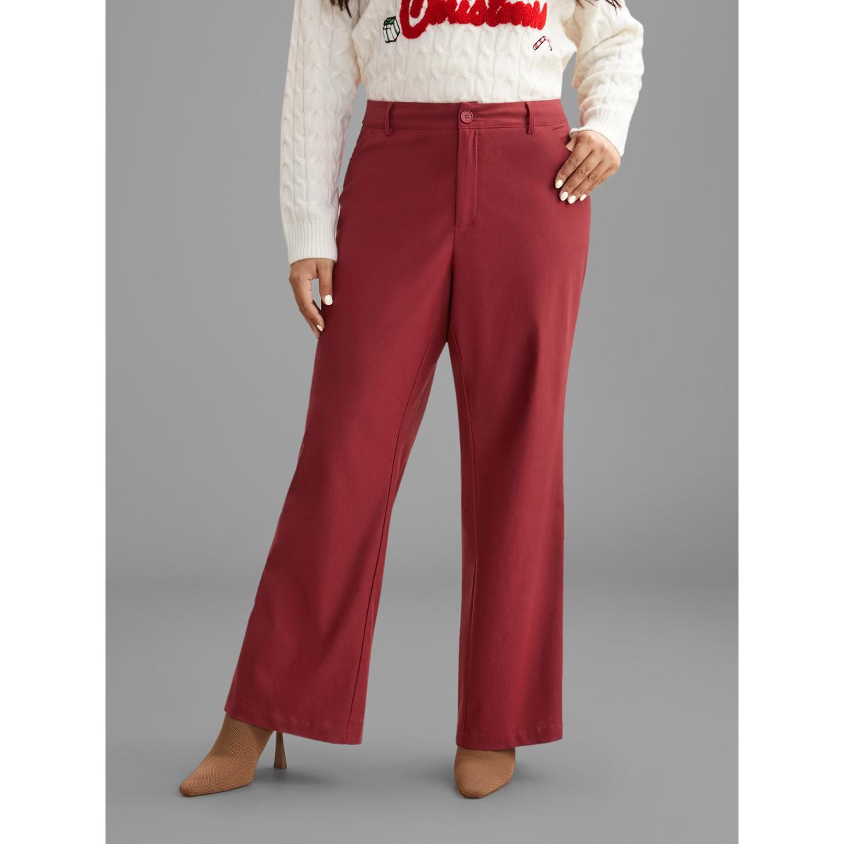 Plus Size Holiday Stretchy Flared Pants Women Scarlet Formal Bootcut Mid Rise Party Pants BloomChic 22-24/3X Product Image