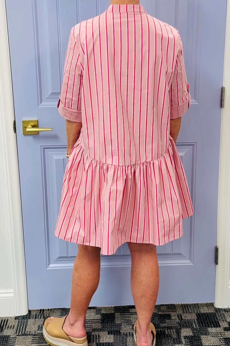 Short Sleeve Striped Button-Up Dress Product Image