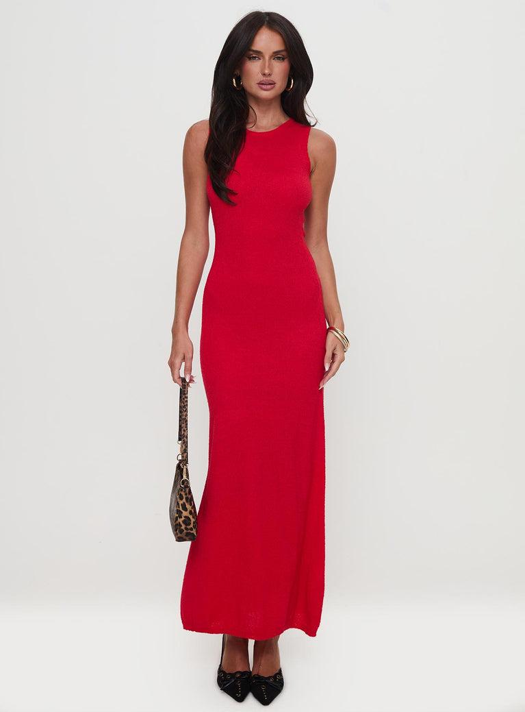 Maebie Knit Maxi Dress Red Product Image
