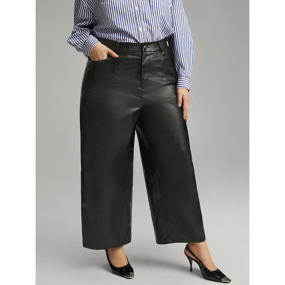 Plus Size PU Wide Leg Pocket Pants Women Black Elegant Wide Leg High Rise Dailywear Pants BloomChic 12/L Product Image