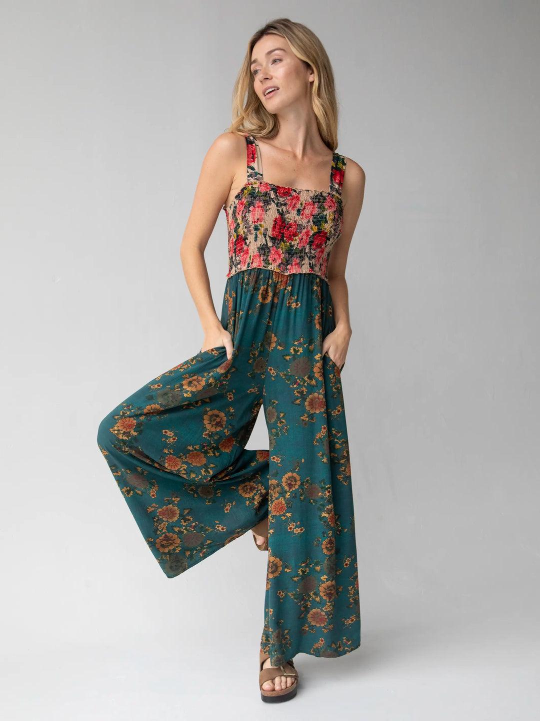 Sedona Jumpsuit - Teal Mixed Floral Product Image