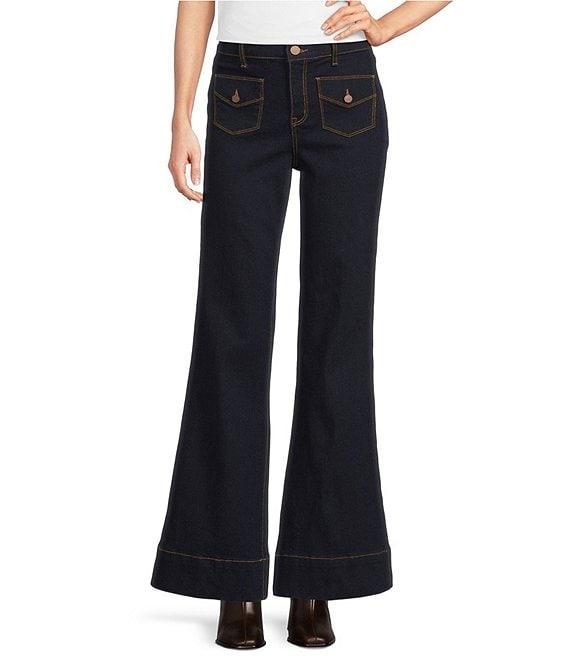 Code Bleu Petite Size High Rise Wide Leg Patch Pocket Jeans Product Image
