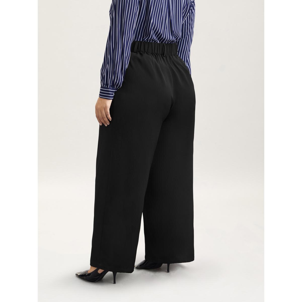 Plus Size Very Stretchy Waist Flared Leg Pants Women Black At the Office Straight Leg Mid Rise Work Pants BloomChic 14-16/1X Product Image