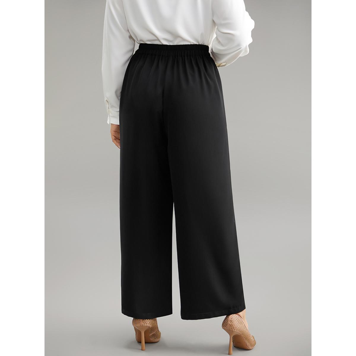 Plus Size Metal Detail Pleated Wide Leg Pants Women Black Office Wide Leg High Rise Office Pants BloomChic 18-20/2X Product Image