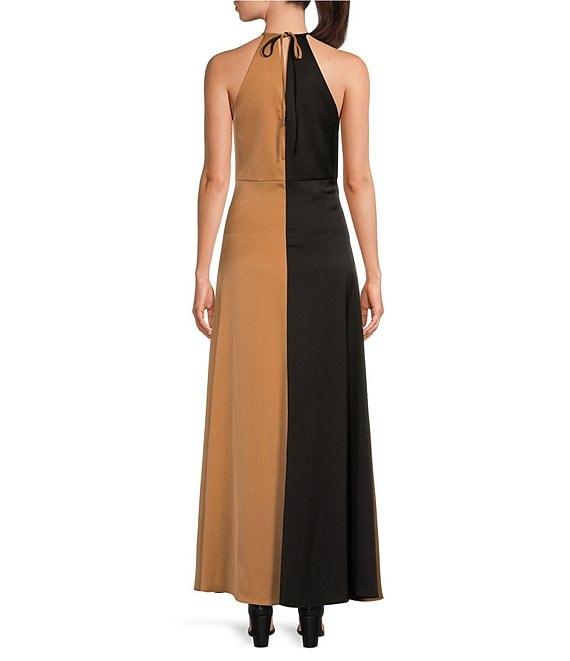 Alex Marie Savannah Satin Halter Neck A-Line Maxi Dress Product Image
