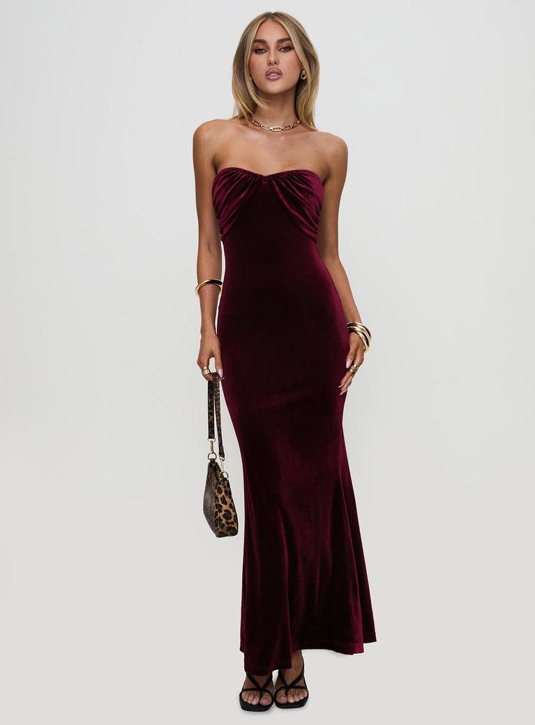 Irena Strapless Maxi Dress Burgundy Product Image