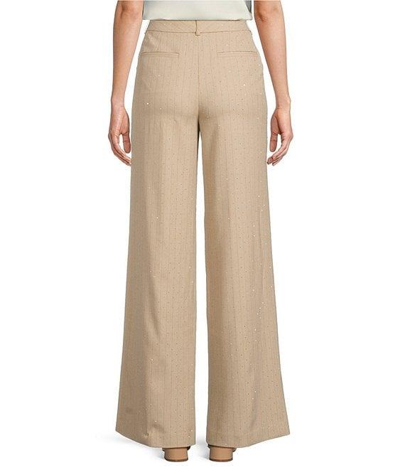 KARL LAGERFELD PARIS Rhinestone Studded Pinstripe Wide Leg Coordinating Pants Product Image