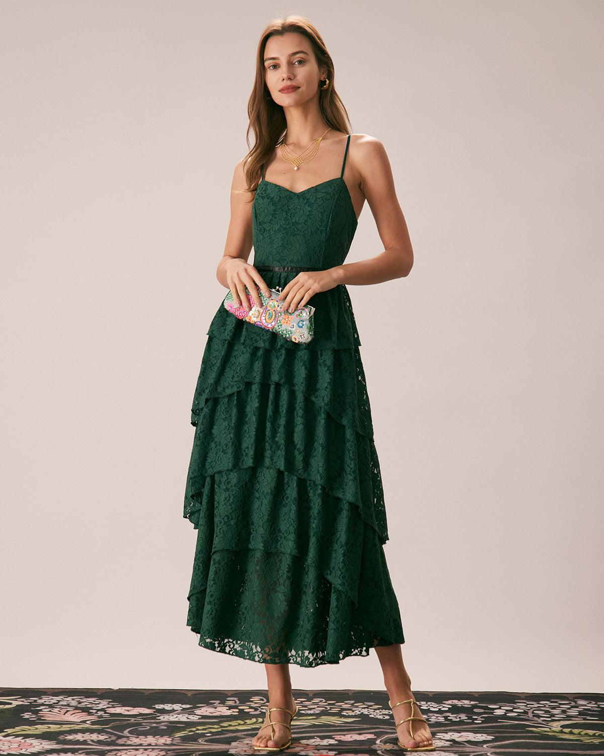 The Green Sweetheart Neck Lace Maxi Dress Product Image