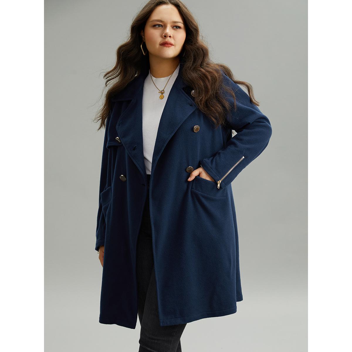 Plus Size Double Breasted Pocket Zipper Coat Women Indigo Casual Zipper Ladies Dailywear Winter Coats BloomChic 22-24/3X Product Image