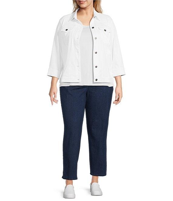 Ruby Rd. Plus Size Knit Twill Point Collar Long Sleeve Button-Front Jacket Product Image