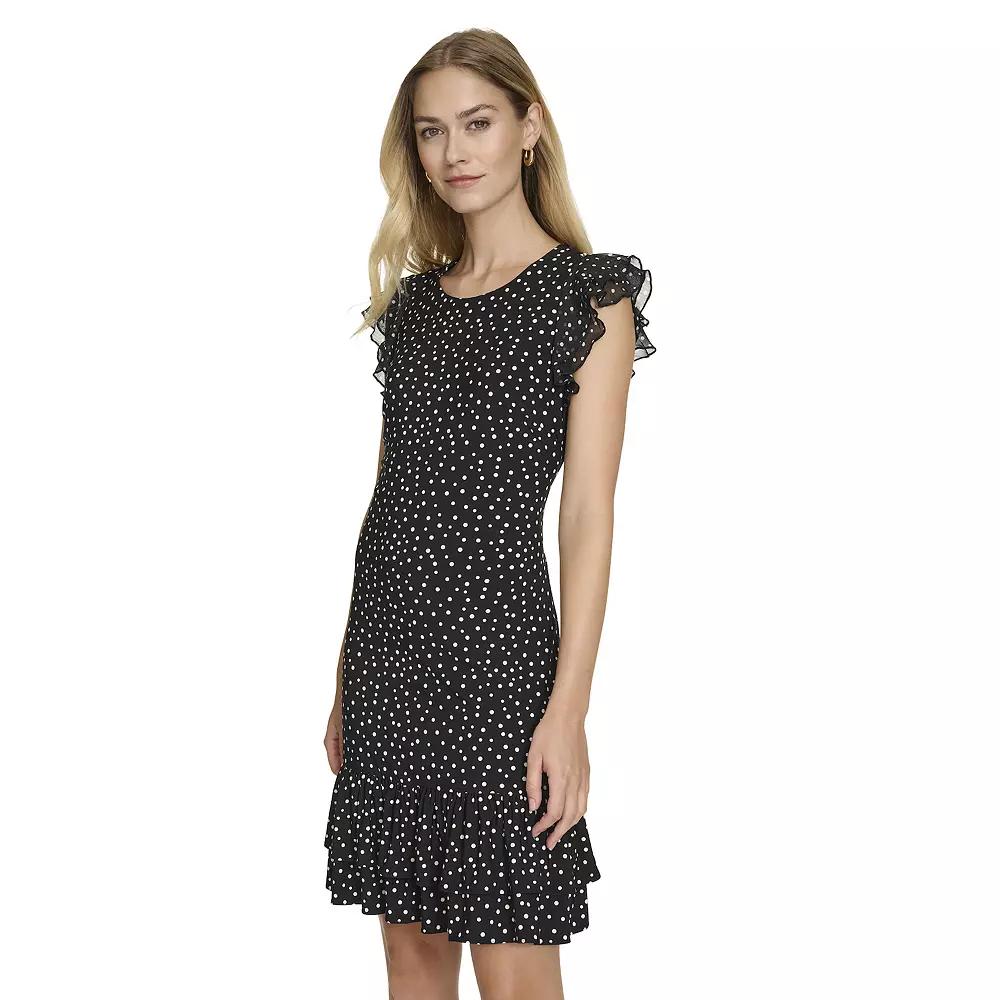 Women's Harper Rose Ruffle Sleeve & Skirt Printed Mini Dress, Size: 16, Black Dot Product Image