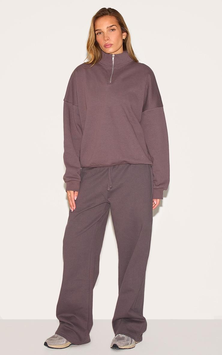 Charcoal Premium High Neck Quarter Zip Oversized Sweatshirt Product Image