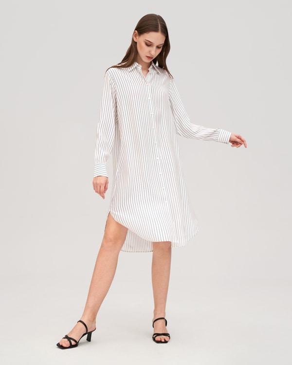 Pinstriped Freesia Shirt Dress Product Image