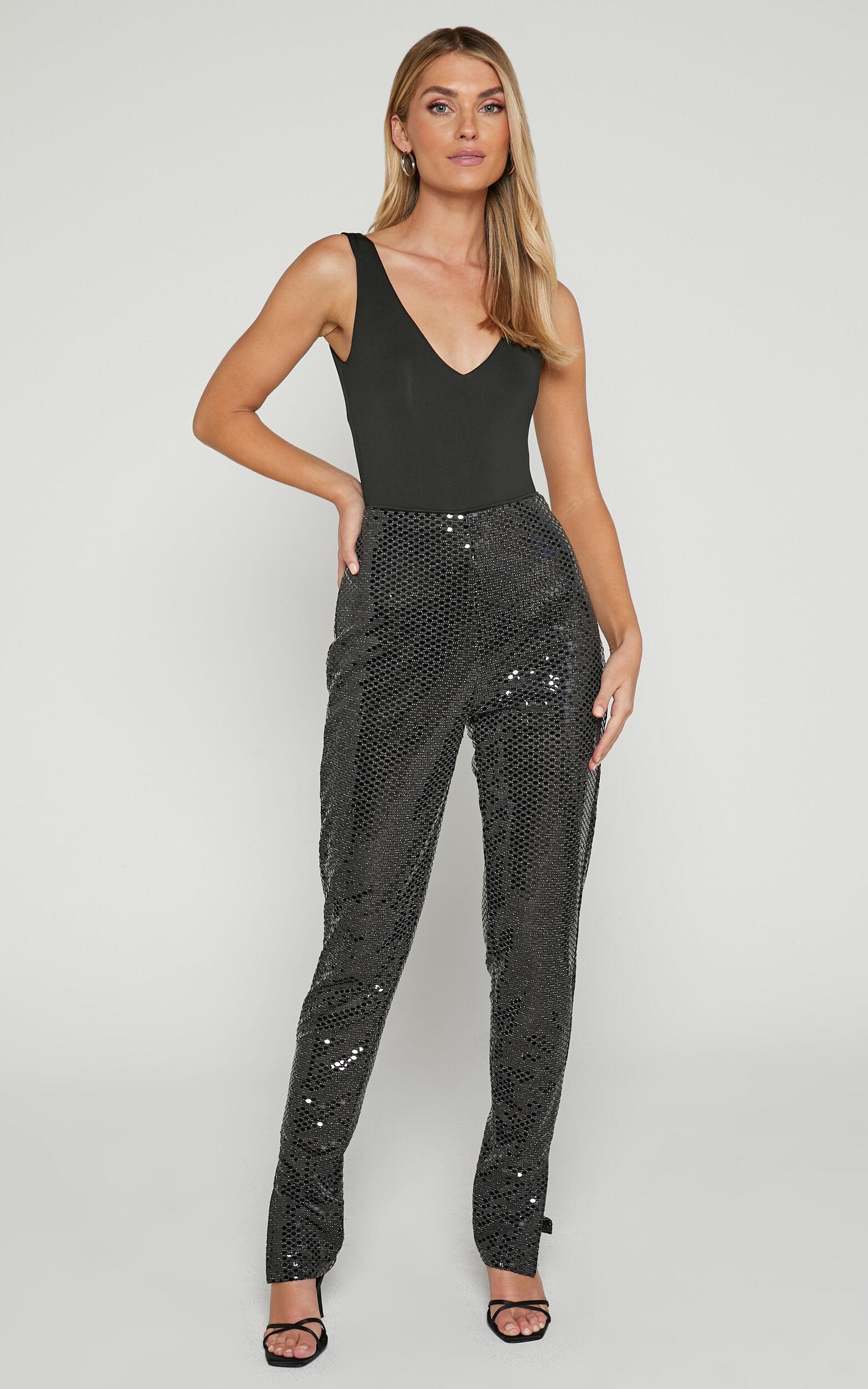 Deola Pant - Sequin High Waisted Skinny Leg in Black Product Image