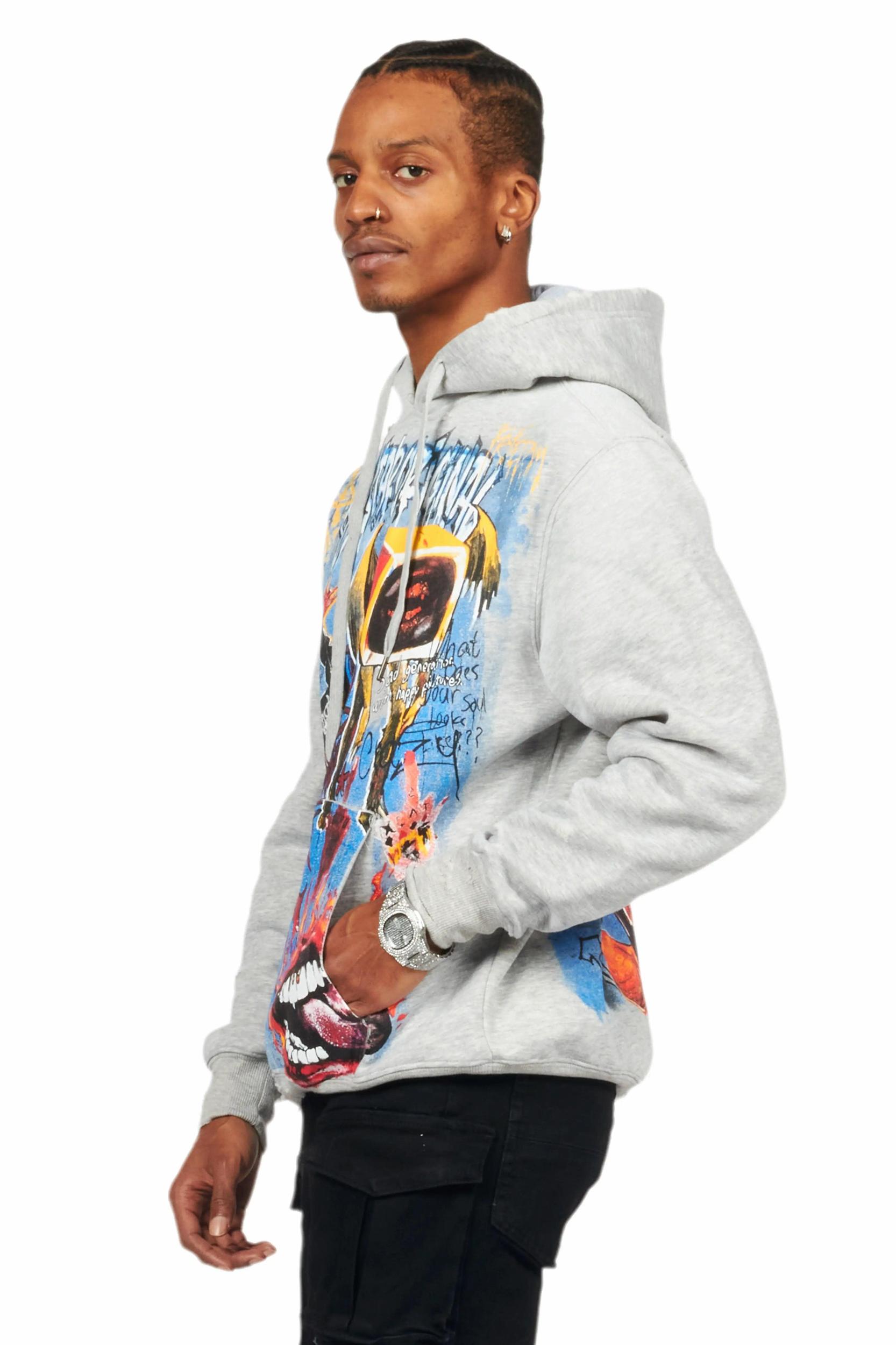 Yooz Heather Grey Graphic Hoodie Male Product Image