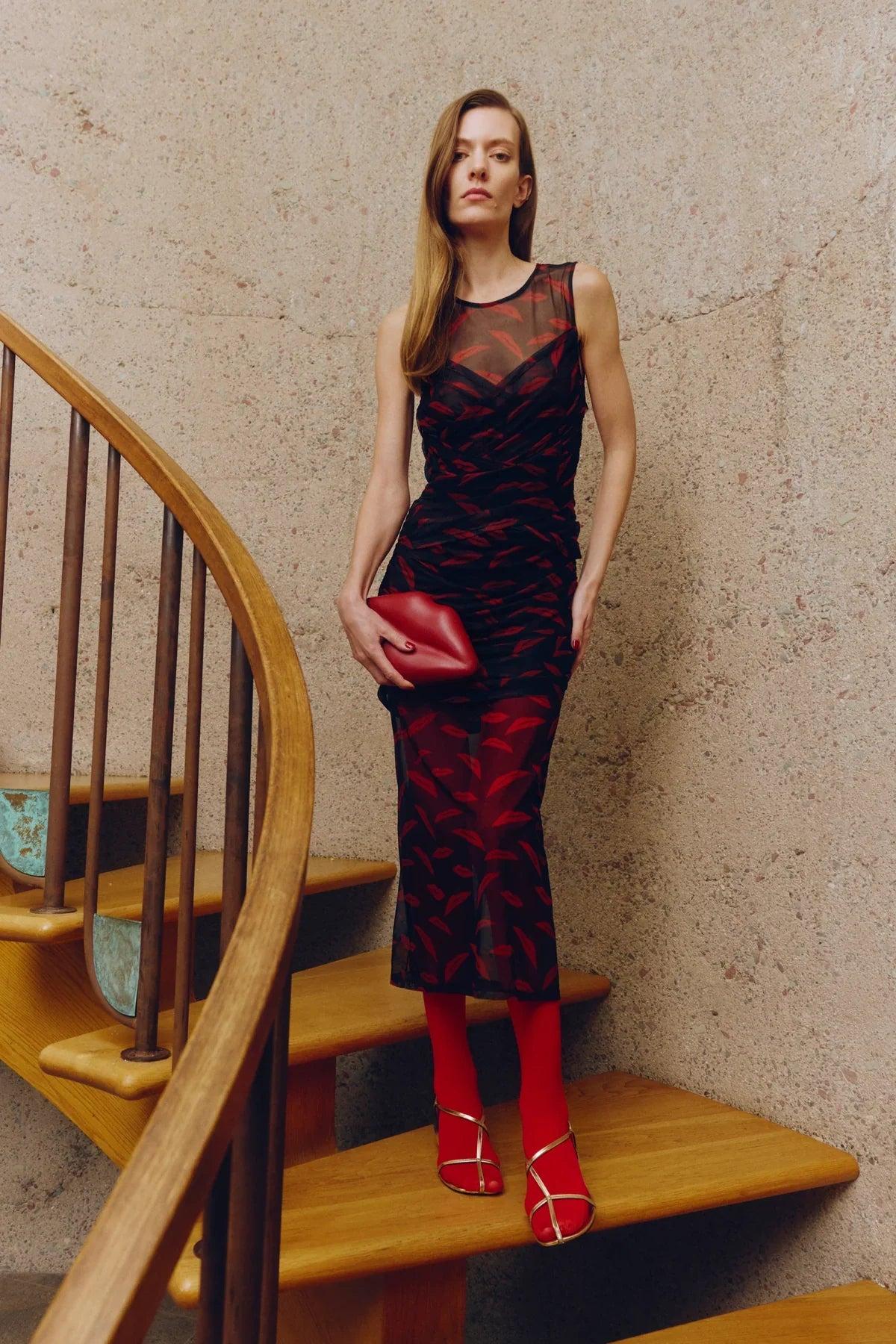 Kinny Mesh Dress Lip Print Product Image