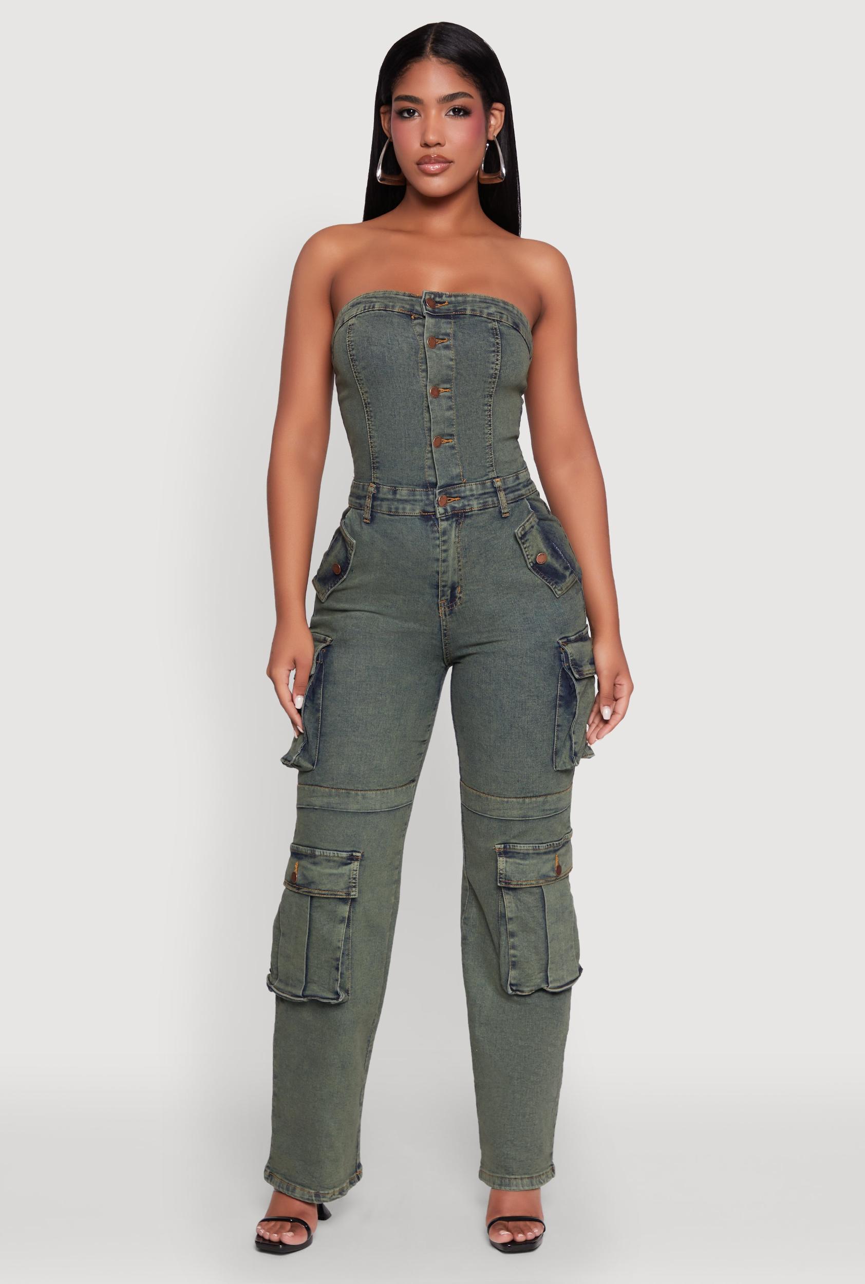 Womens Daisy Mineral Wash Denim Jumpsuit with Cargo Pockets Product Image