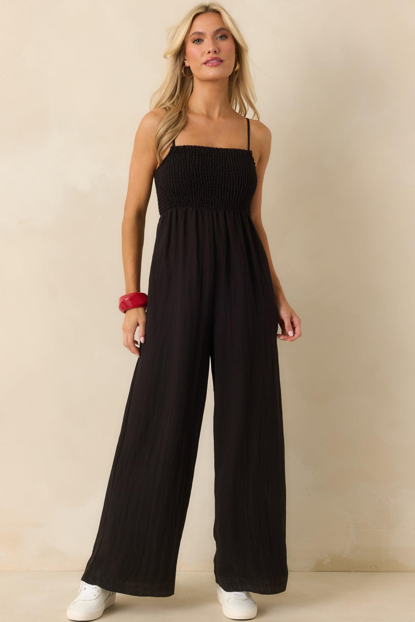 Z Supply Black Rayon Beachside Smocked Jumpsuit Product Image