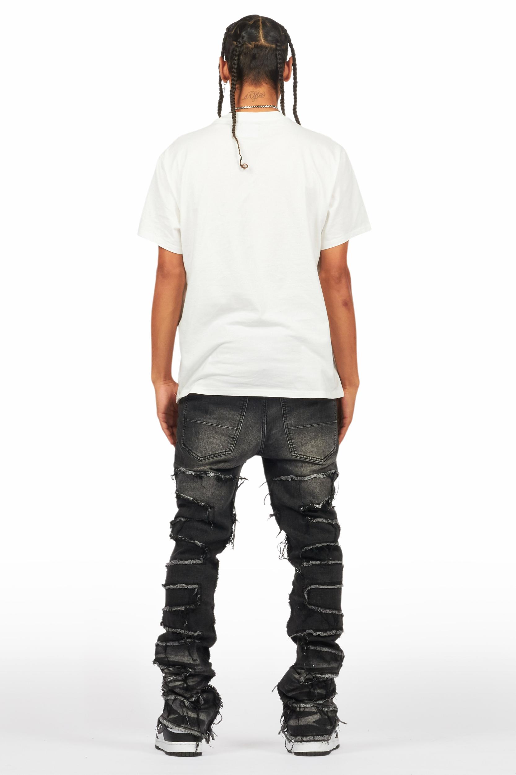 Shake Dark Grey Rhinestone Stacked Flare Jean Male Product Image